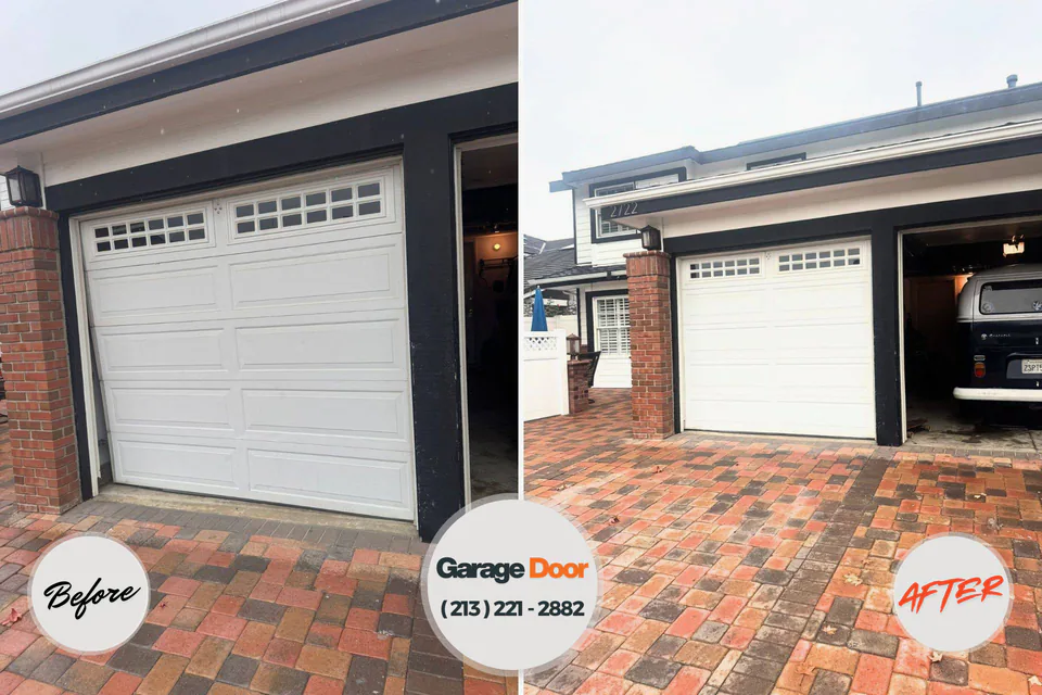 Before and after: garage door repair Leo-Cedarville, IN
